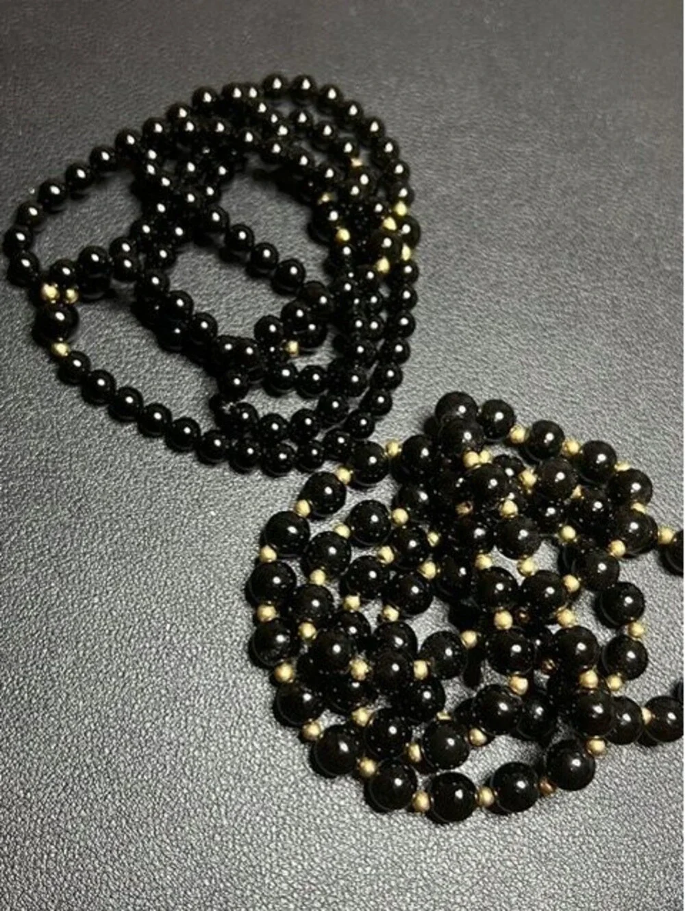 B6662 2Pc Long Multi-Strand Black Gold Tone Glass Beaded Opera Necklace 29-130